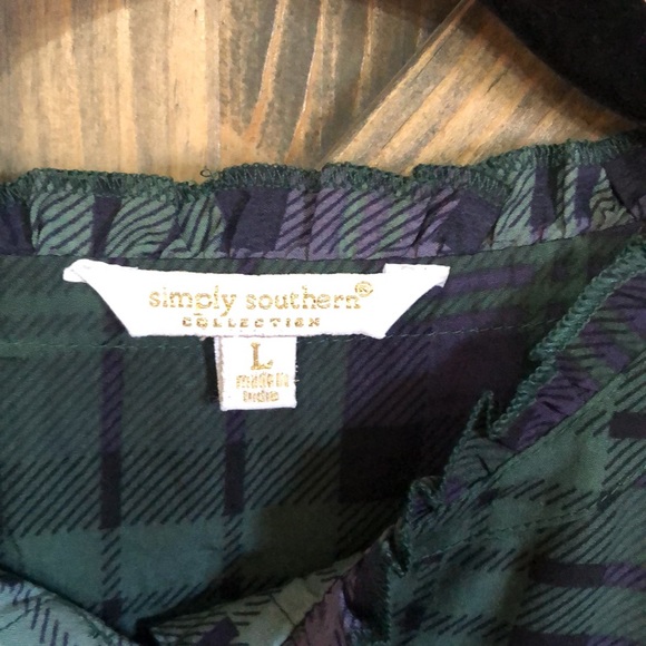 NWT Simply Southern Green & Navy Tartan Plaid Dress in Large - Picture 3 of 7